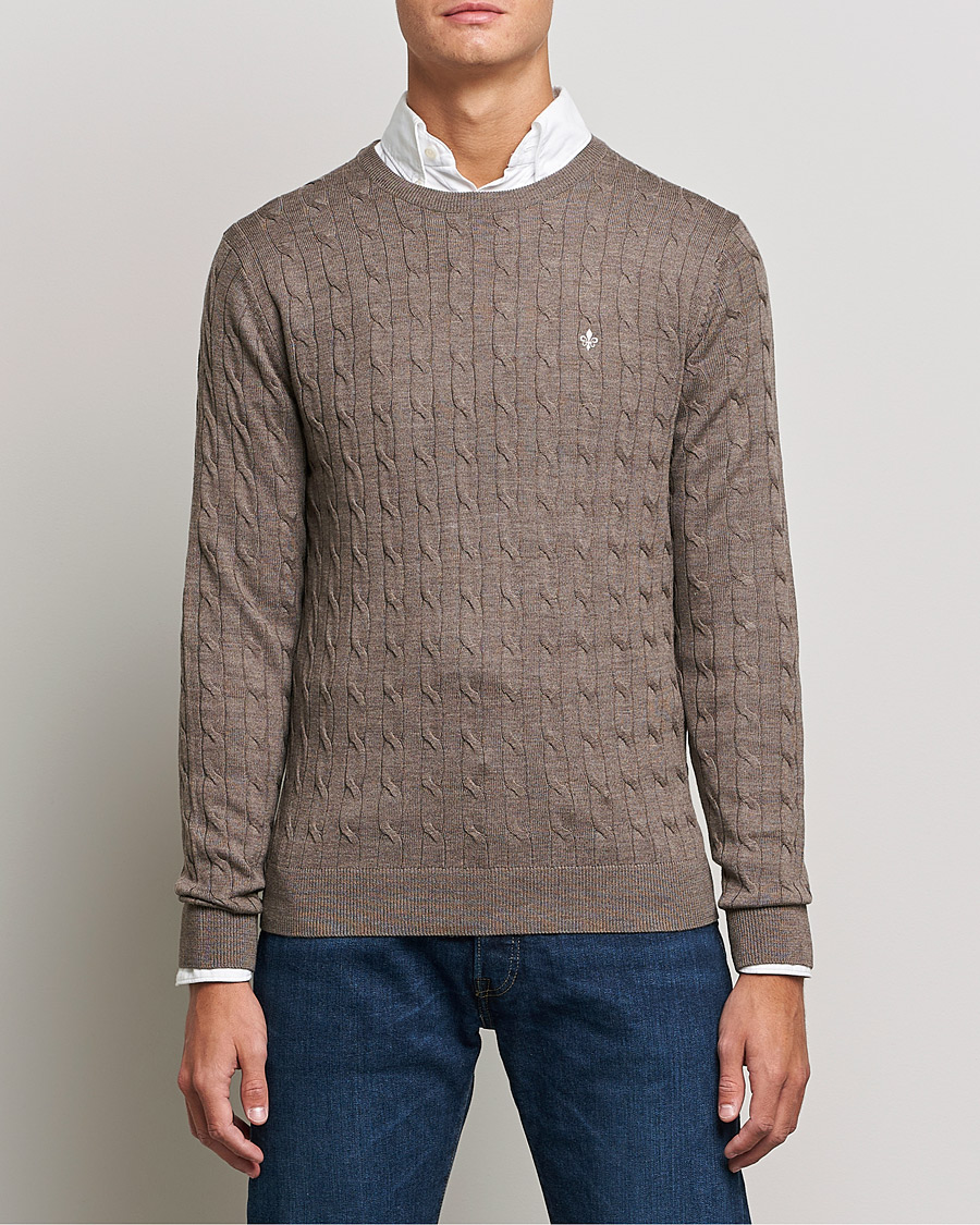 Homme | Pulls À Col Rond | Morris | Merino Cable Crew Neck Light Brown