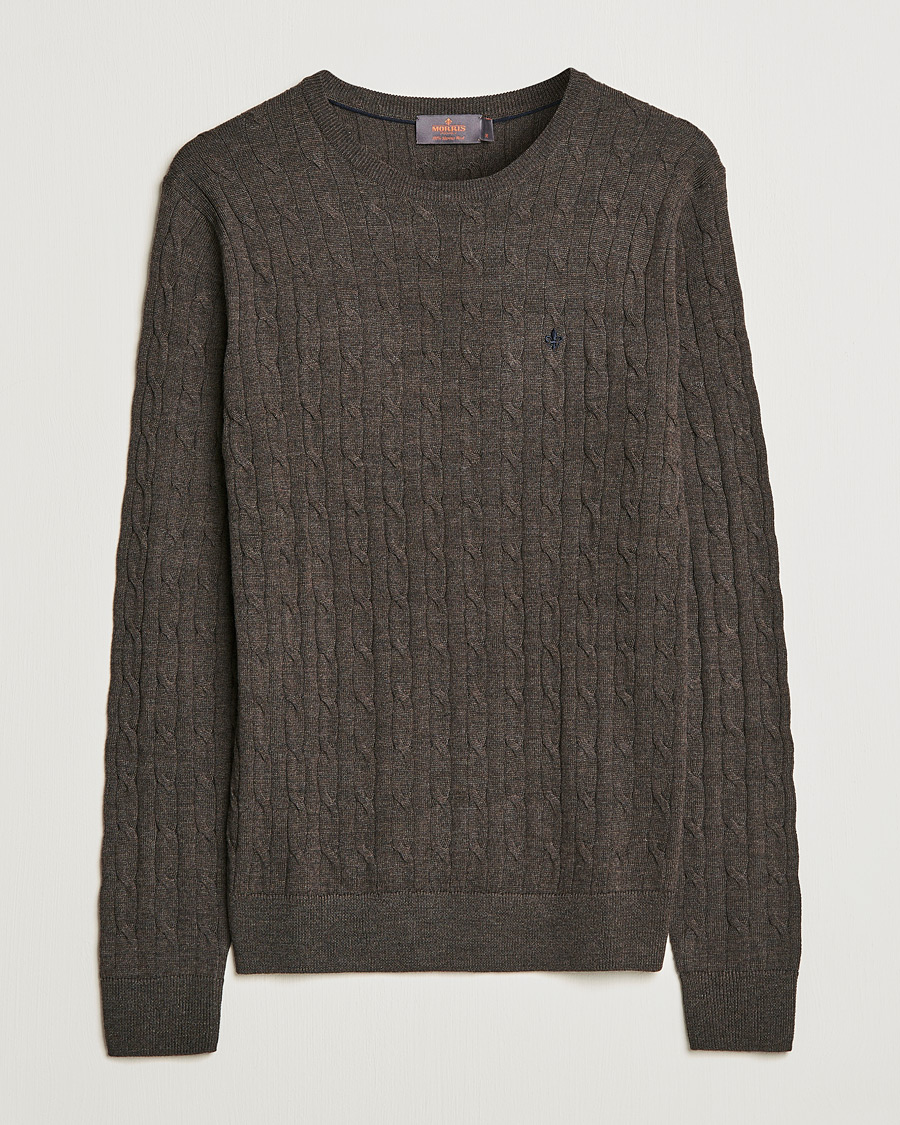 Homme | Pulls Et Tricots | Morris | Merino Cable Crew Neck Dark Brown
