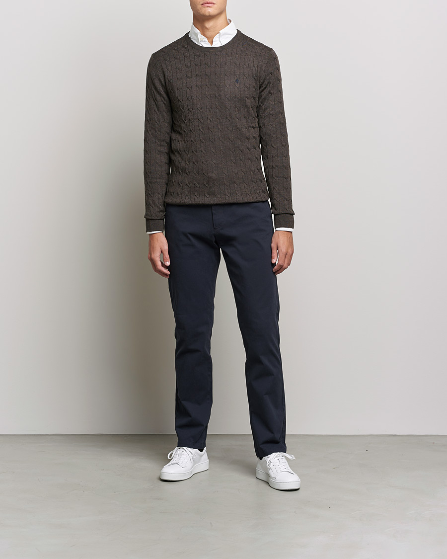 Homme | Pulls Et Tricots | Morris | Merino Cable Crew Neck Dark Brown