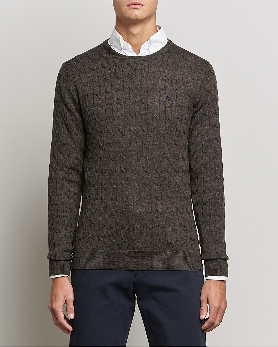 Homme | Pulls À Col Rond | Morris | Merino Cable Crew Neck Dark Brown