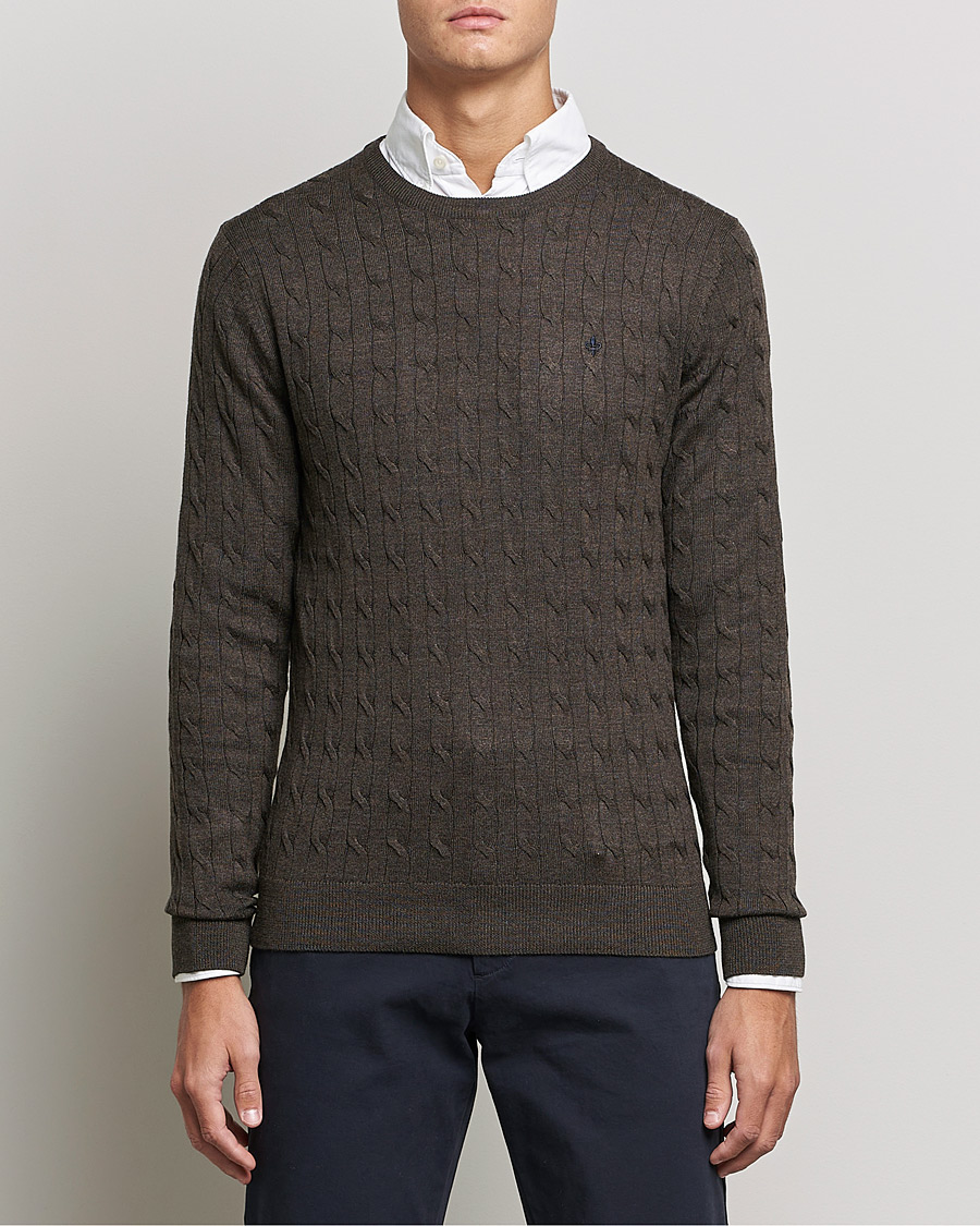 Homme | Pulls Et Tricots | Morris | Merino Cable Crew Neck Dark Brown