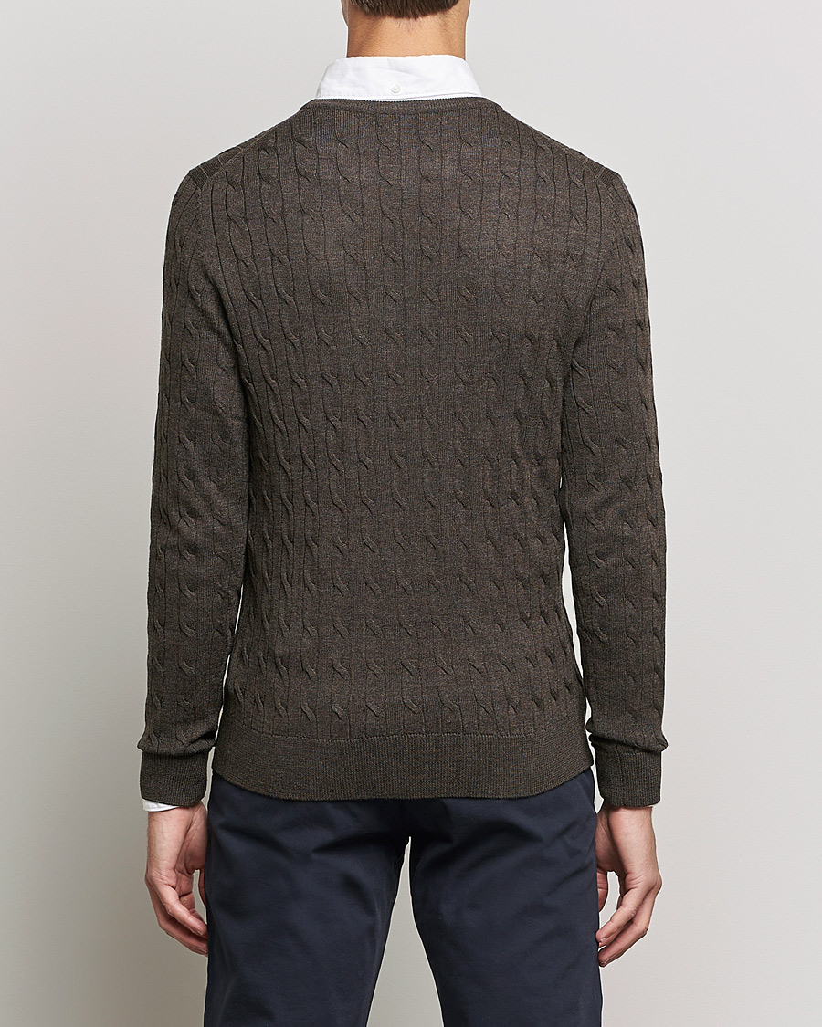 Homme | Pulls Et Tricots | Morris | Merino Cable Crew Neck Dark Brown