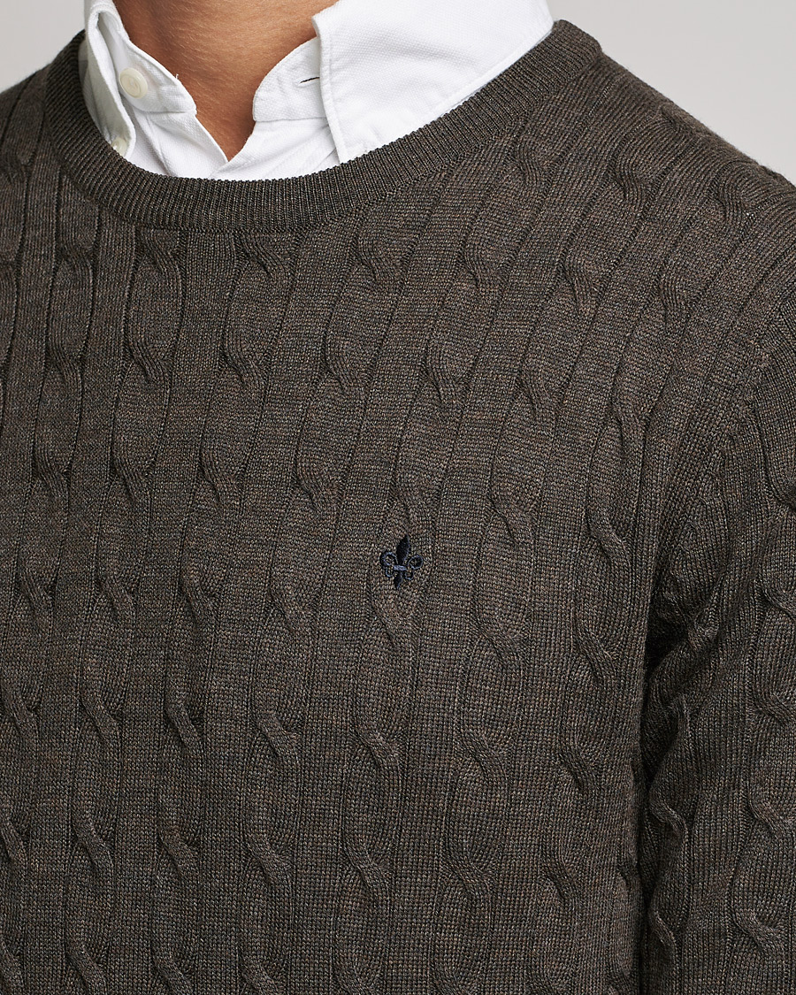 Homme | Pulls Et Tricots | Morris | Merino Cable Crew Neck Dark Brown