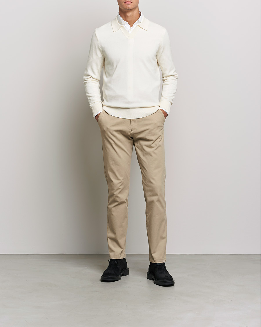 Homme | Pulls Et Tricots | Morris | Delon Merino Knitted Polo Shirt Off White