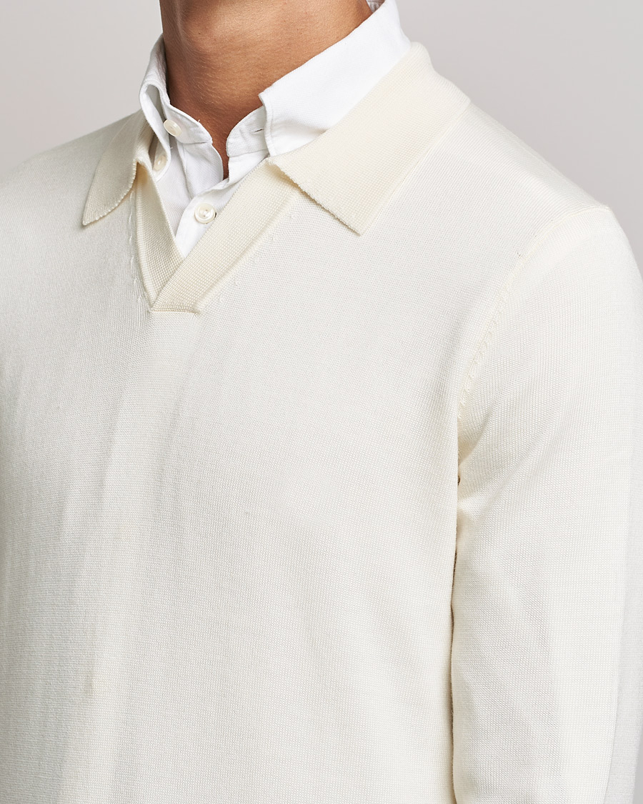 Homme | Pulls Et Tricots | Morris | Delon Merino Knitted Polo Shirt Off White