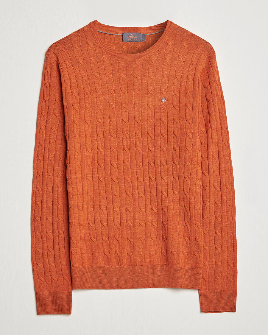 Homme | Pulls Et Tricots | Morris | Merino Cable Crew Neck Pullover Orange