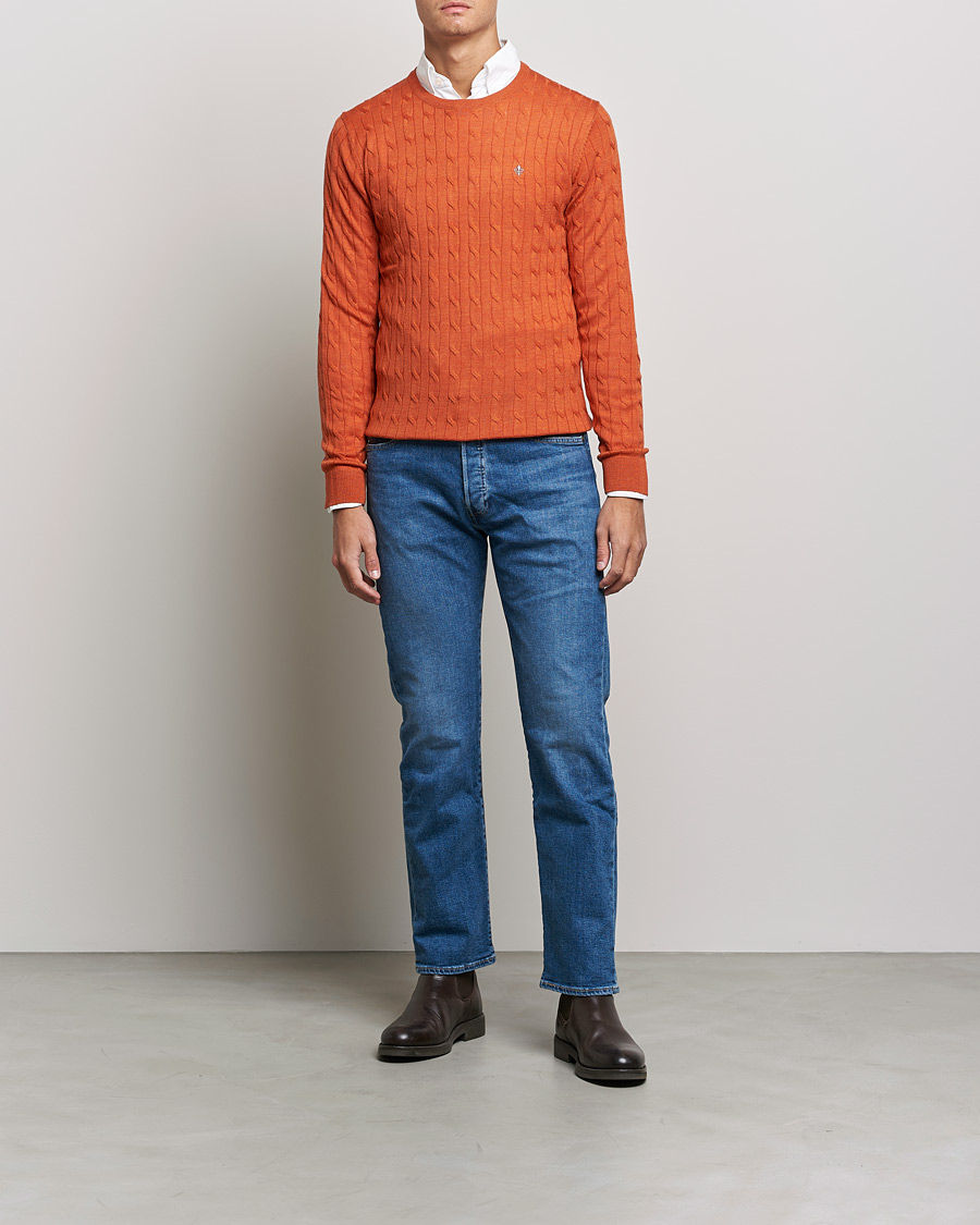 Homme | Pulls Et Tricots | Morris | Merino Cable Crew Neck Pullover Orange