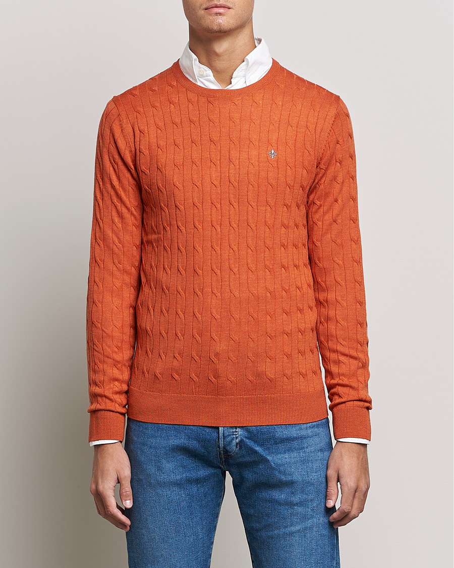 Homme | Pulls Et Tricots | Morris | Merino Cable Crew Neck Pullover Orange