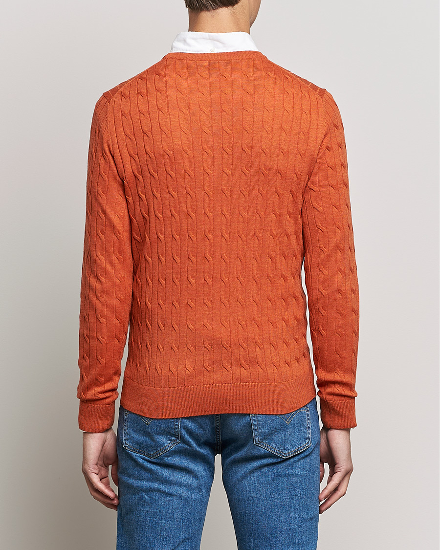 Homme | Pulls Et Tricots | Morris | Merino Cable Crew Neck Pullover Orange