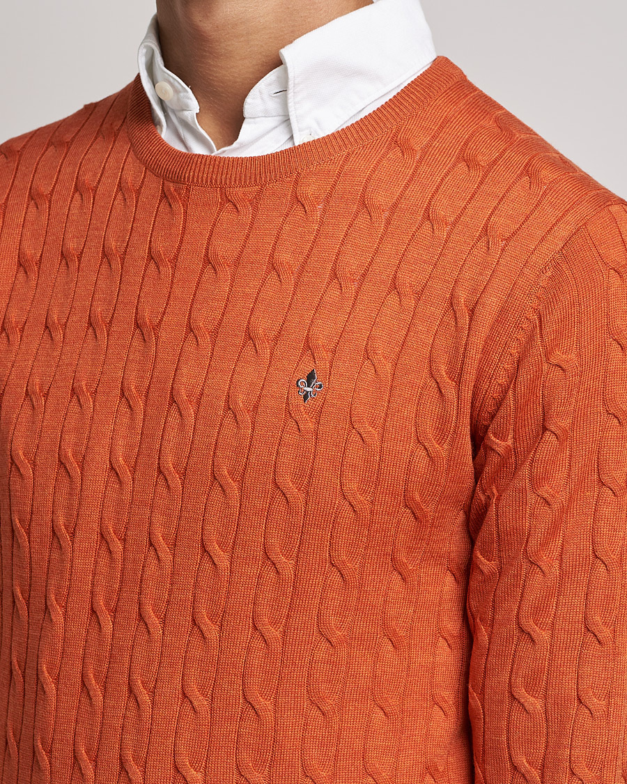 Homme | Pulls Et Tricots | Morris | Merino Cable Crew Neck Pullover Orange