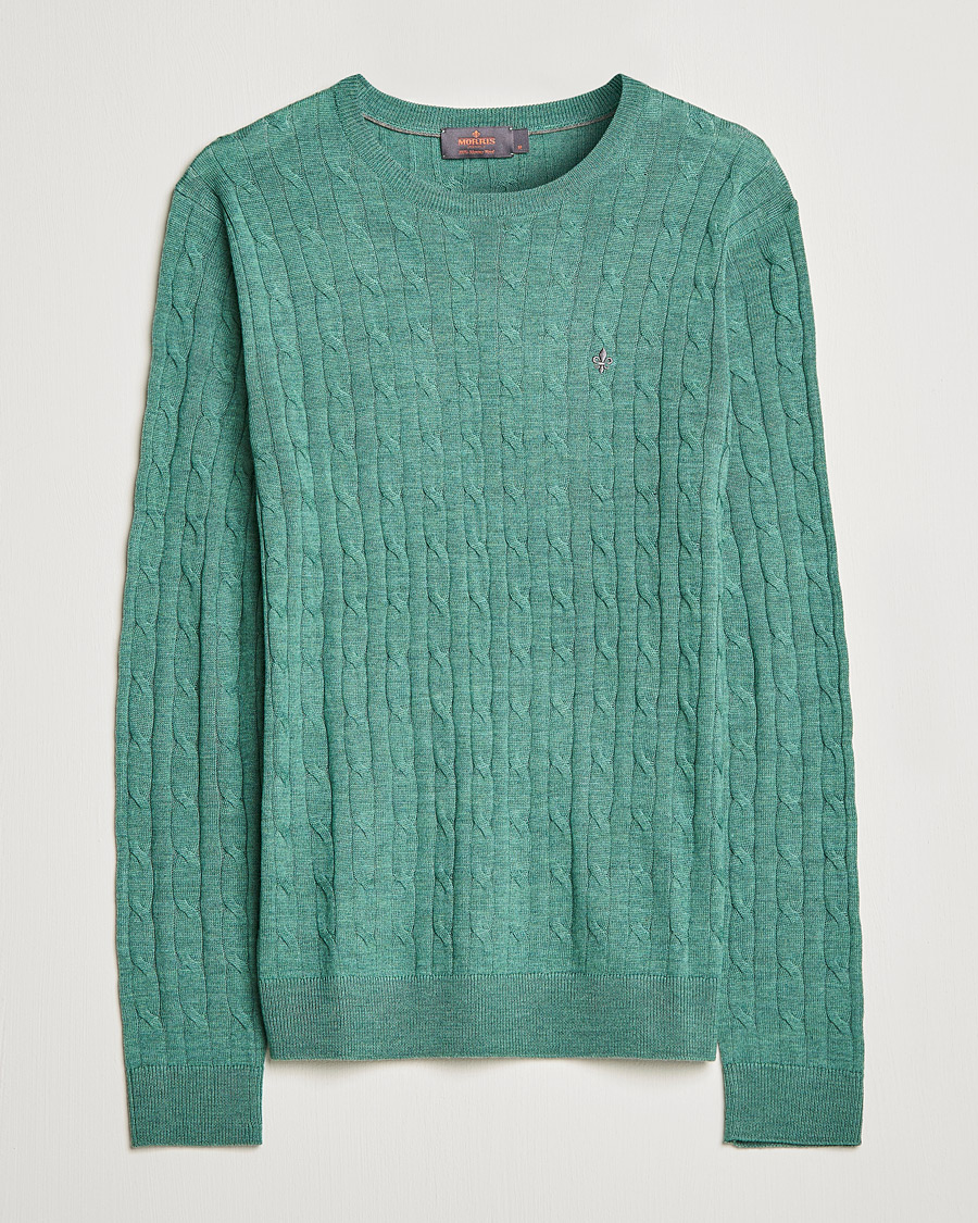 Homme | Pulls Et Tricots | Morris | Merino Cable Crew Neck Pullover Mineral Green