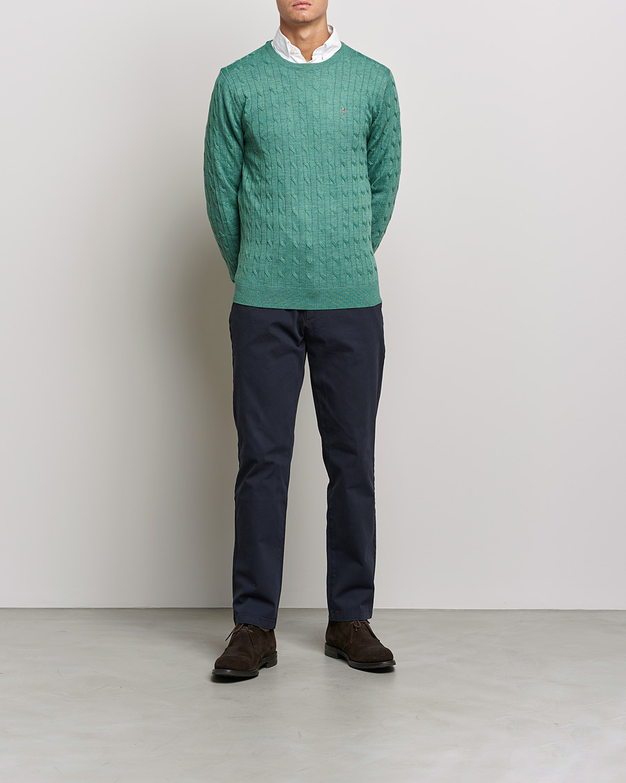 Homme | Pulls Et Tricots | Morris | Merino Cable Crew Neck Pullover Mineral Green