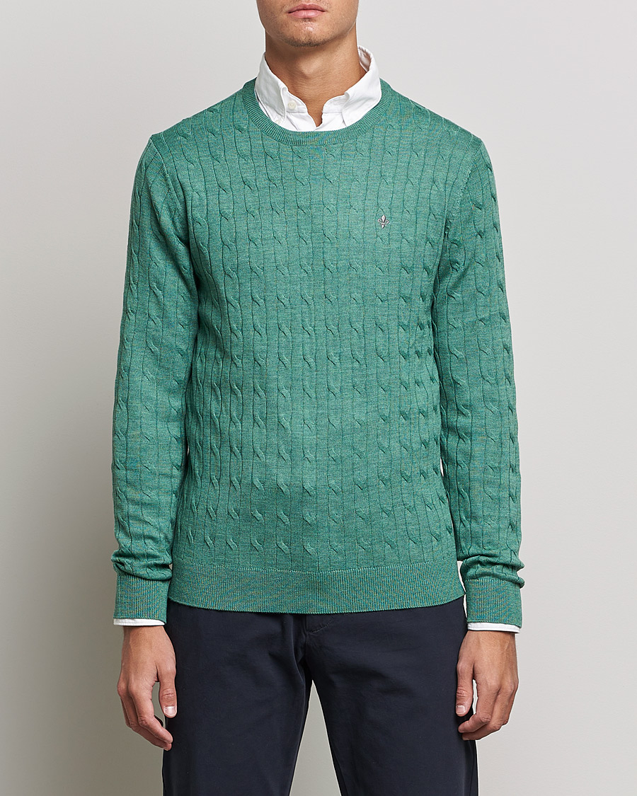 Homme | Pulls Et Tricots | Morris | Merino Cable Crew Neck Pullover Mineral Green