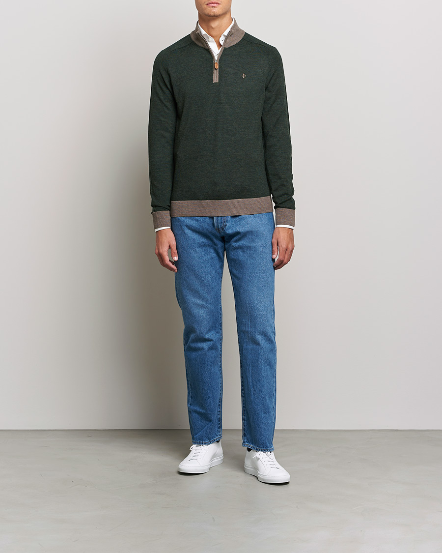 Homme | Pulls Et Tricots | Morris | John Merino Half Zip Green/Brown
