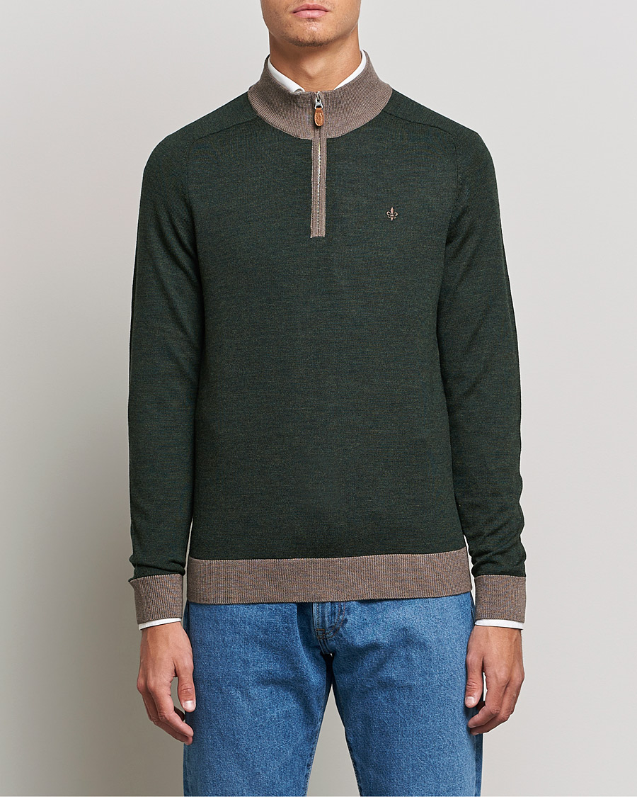 Homme | Pulls Et Tricots | Morris | John Merino Half Zip Green/Brown