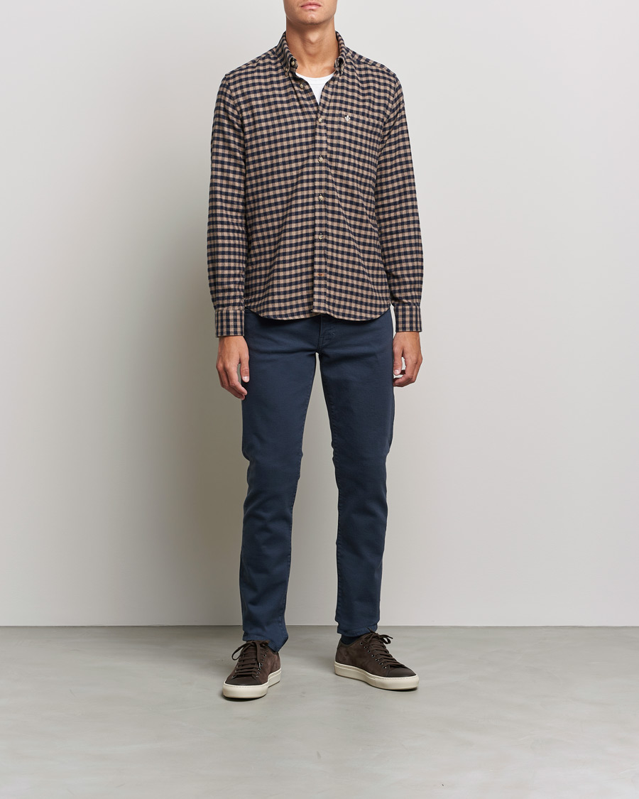 Homme | Chemises | Morris | Brushed Twill Checked Shirt Navy/Brown