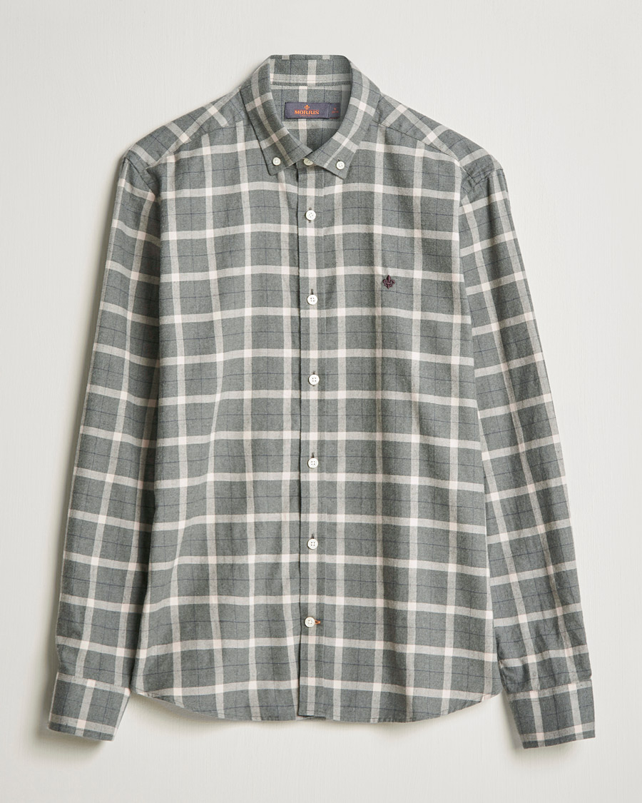 Homme | Chemises | Morris | Brushed Flannel Checked Shirt Light Grey