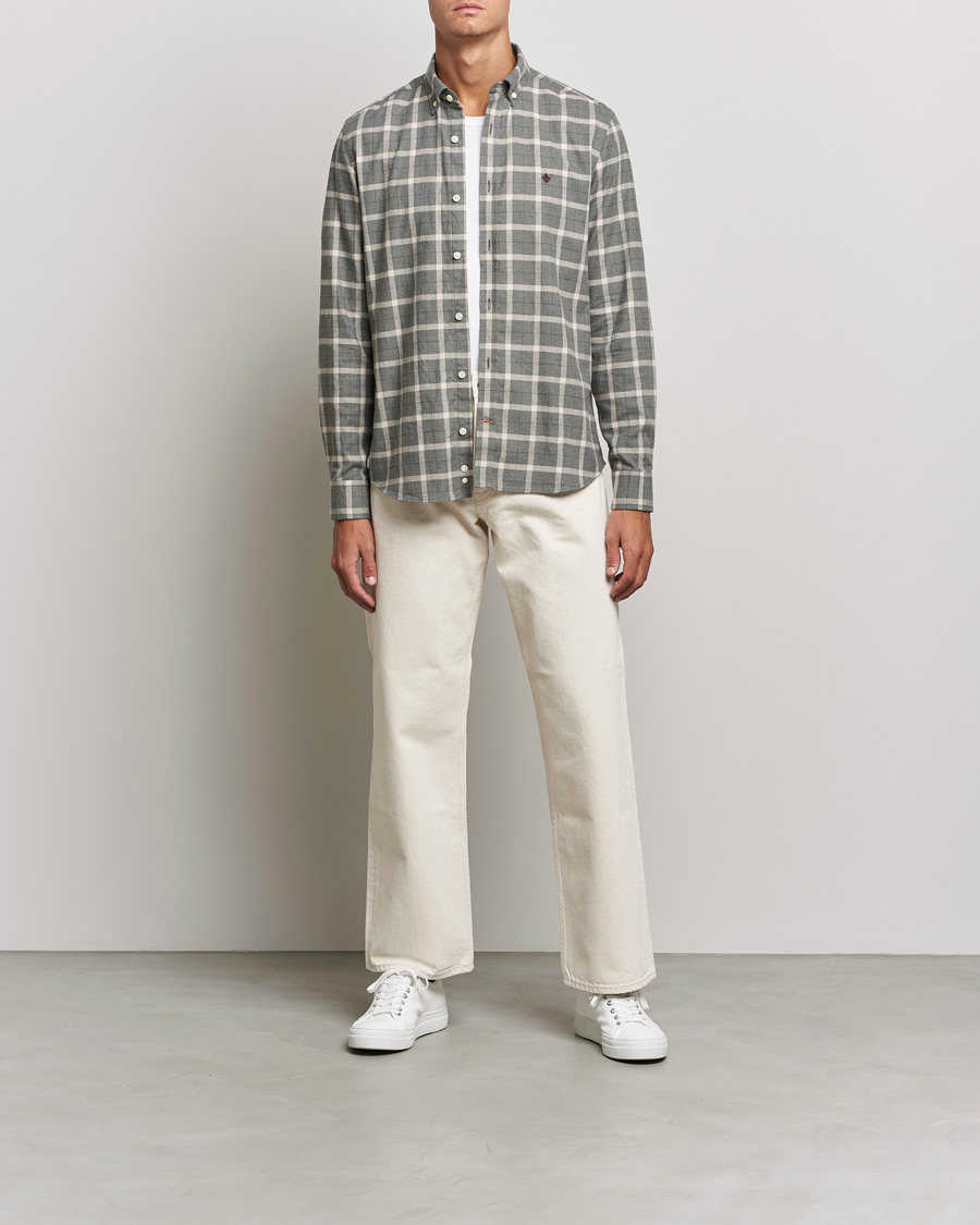 Homme | Chemises | Morris | Brushed Flannel Checked Shirt Light Grey