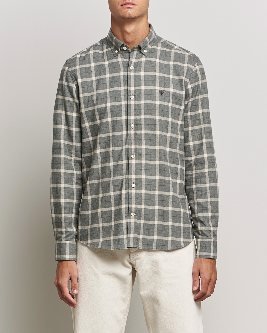 Homme | Chemises | Morris | Brushed Flannel Checked Shirt Light Grey