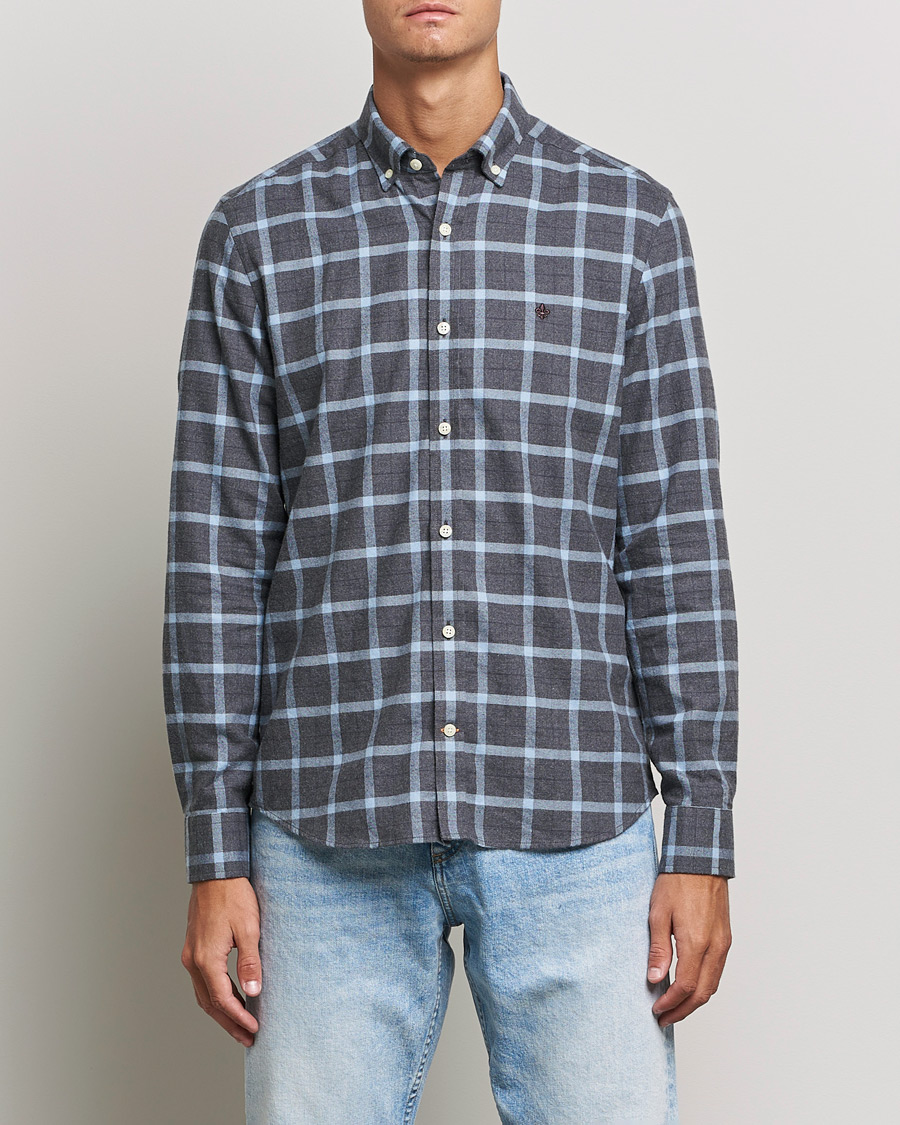 Homme | Chemises | Morris | Brushed Flannel Checked Shirt Dark Grey