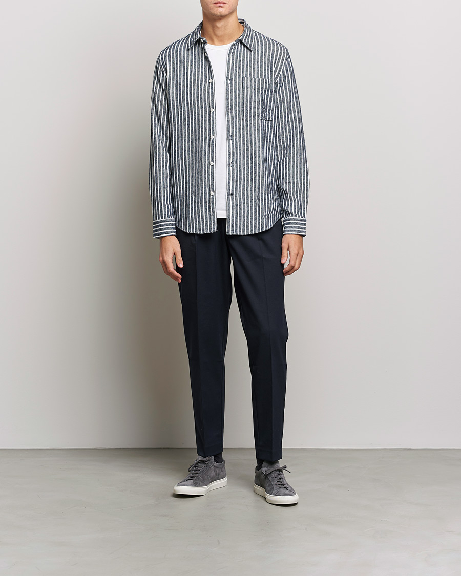 Homme | Chemises | NN07 | Arne Flannel Striped Shirt Blue/White