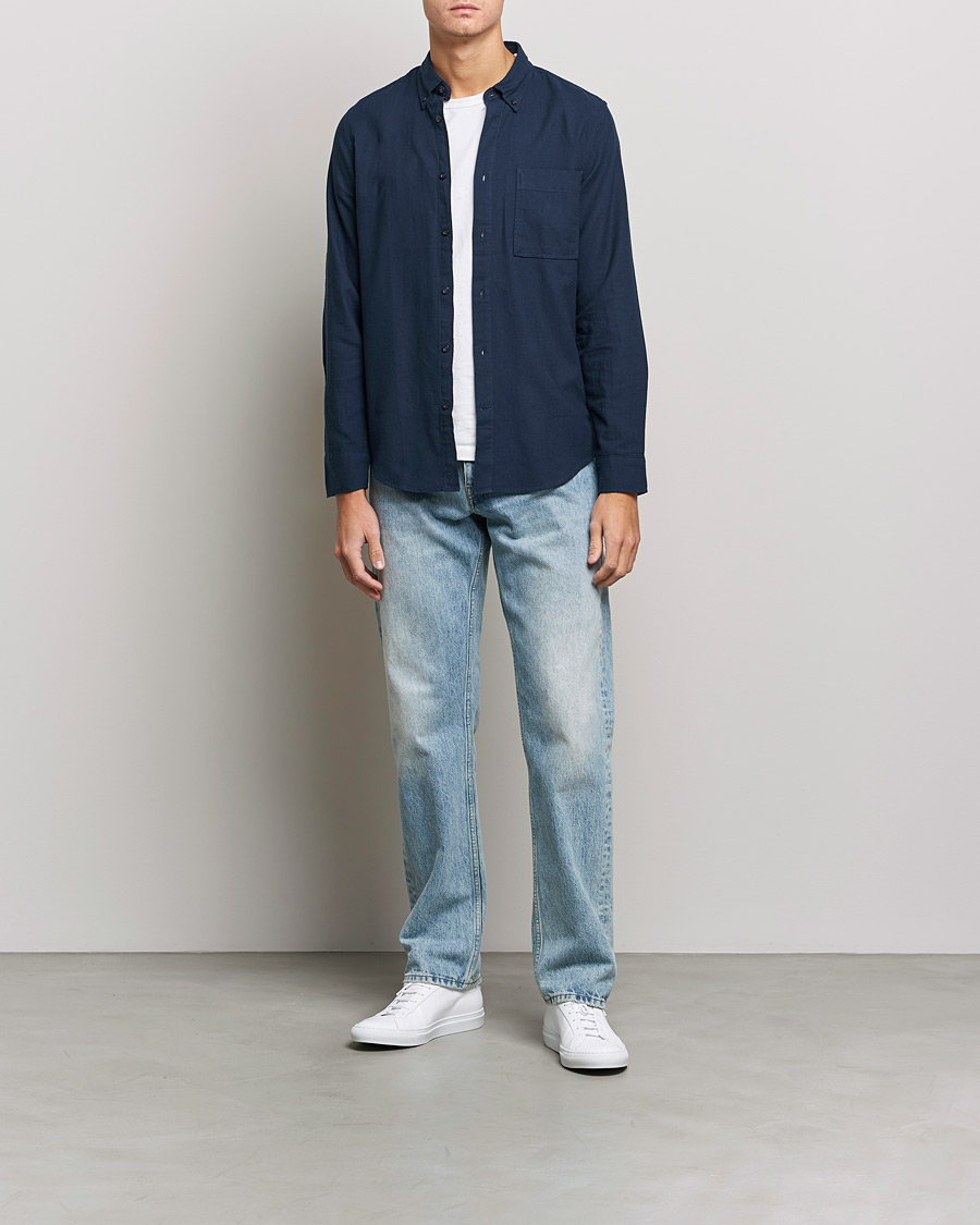 Homme | Chemises | NN07 | Arne Brushed Flannel Shirt Navy Blue