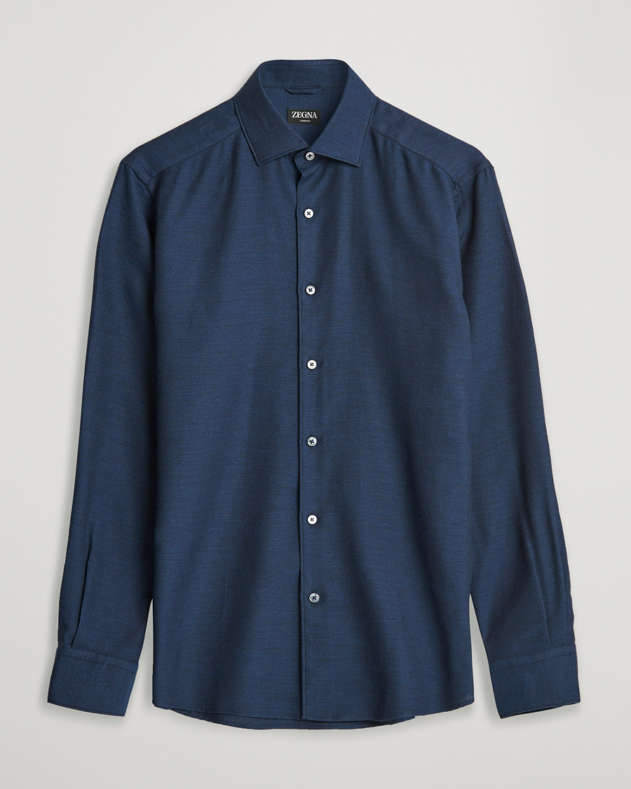 Homme | Chemises | Zegna | Cotton/Cashmere Casual Shirt Dark Blue