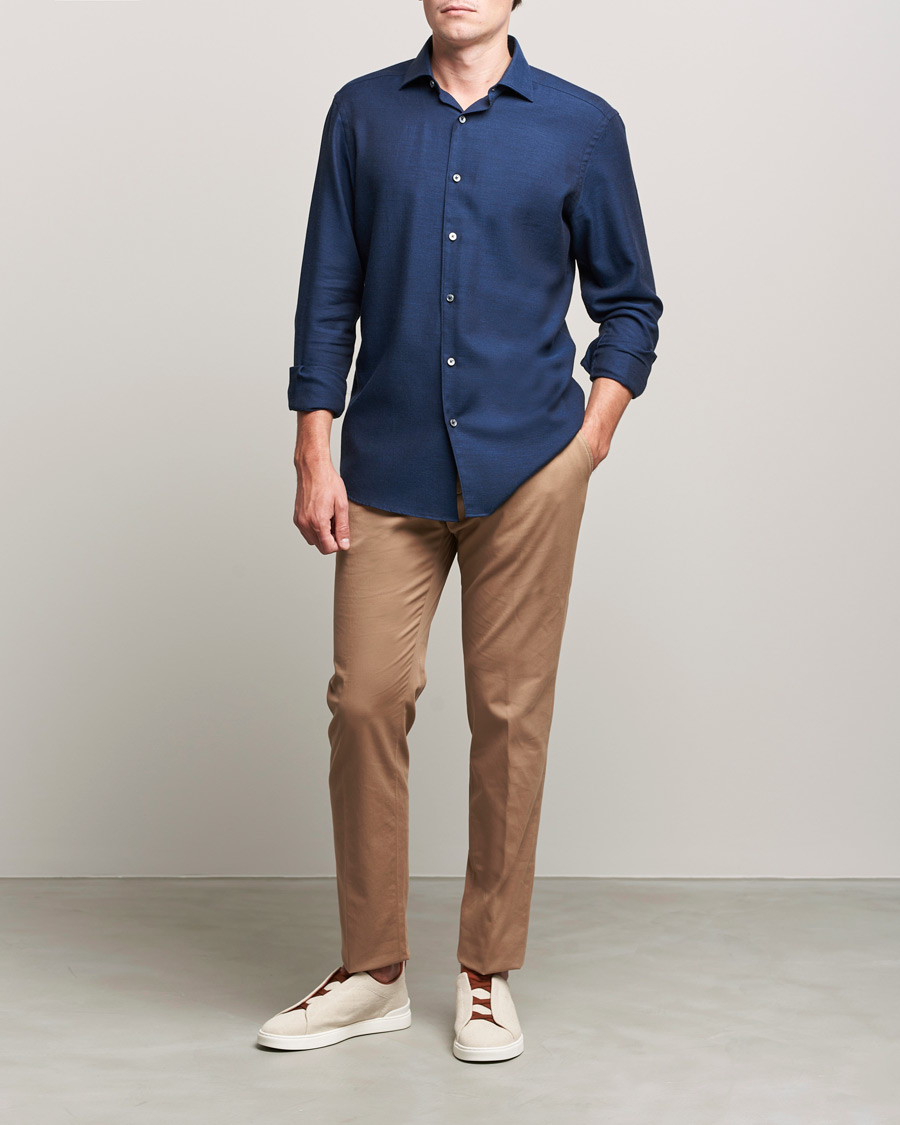 Homme | Chemises | Zegna | Cotton/Cashmere Casual Shirt Dark Blue