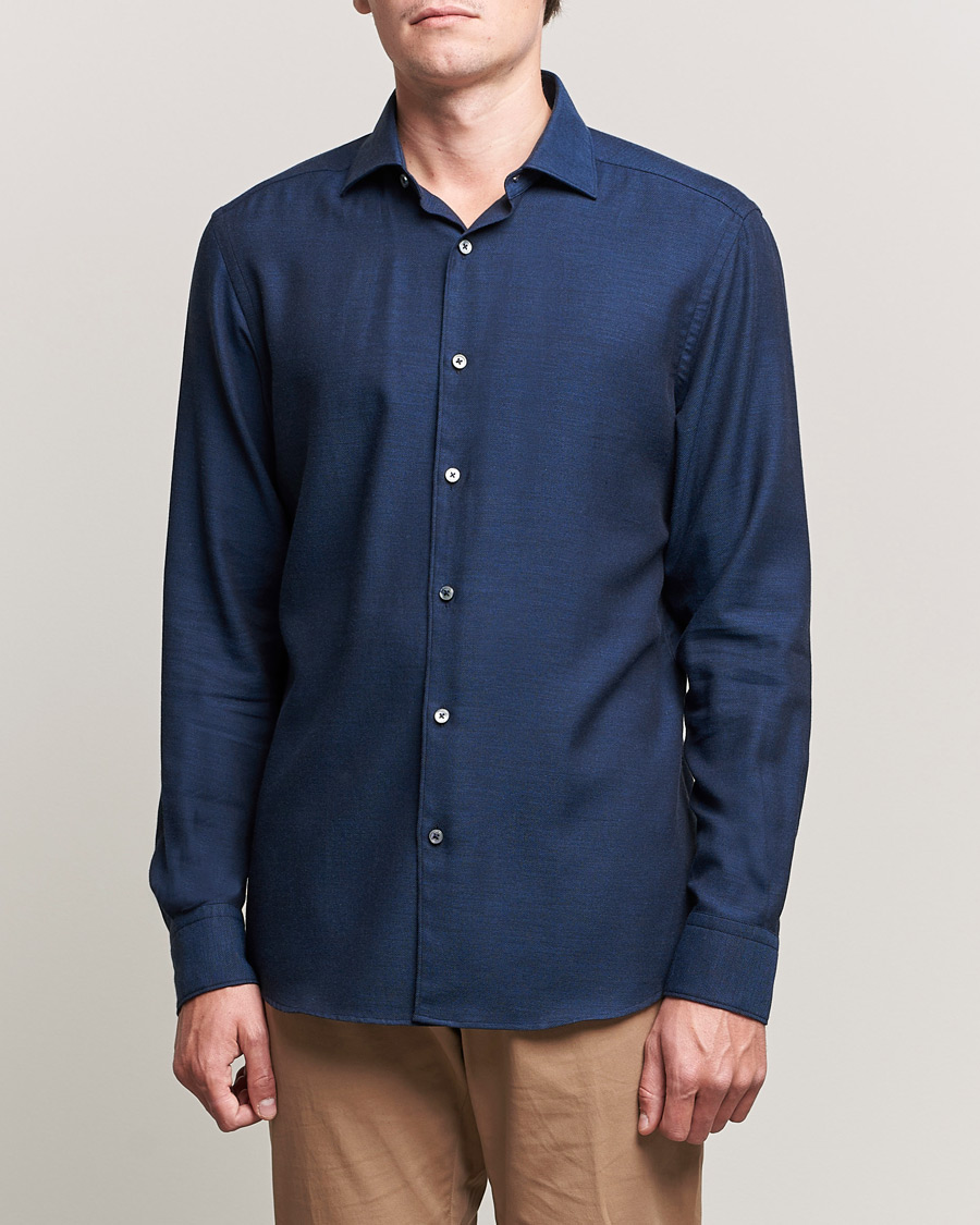 Homme | Chemises | Zegna | Cotton/Cashmere Casual Shirt Dark Blue