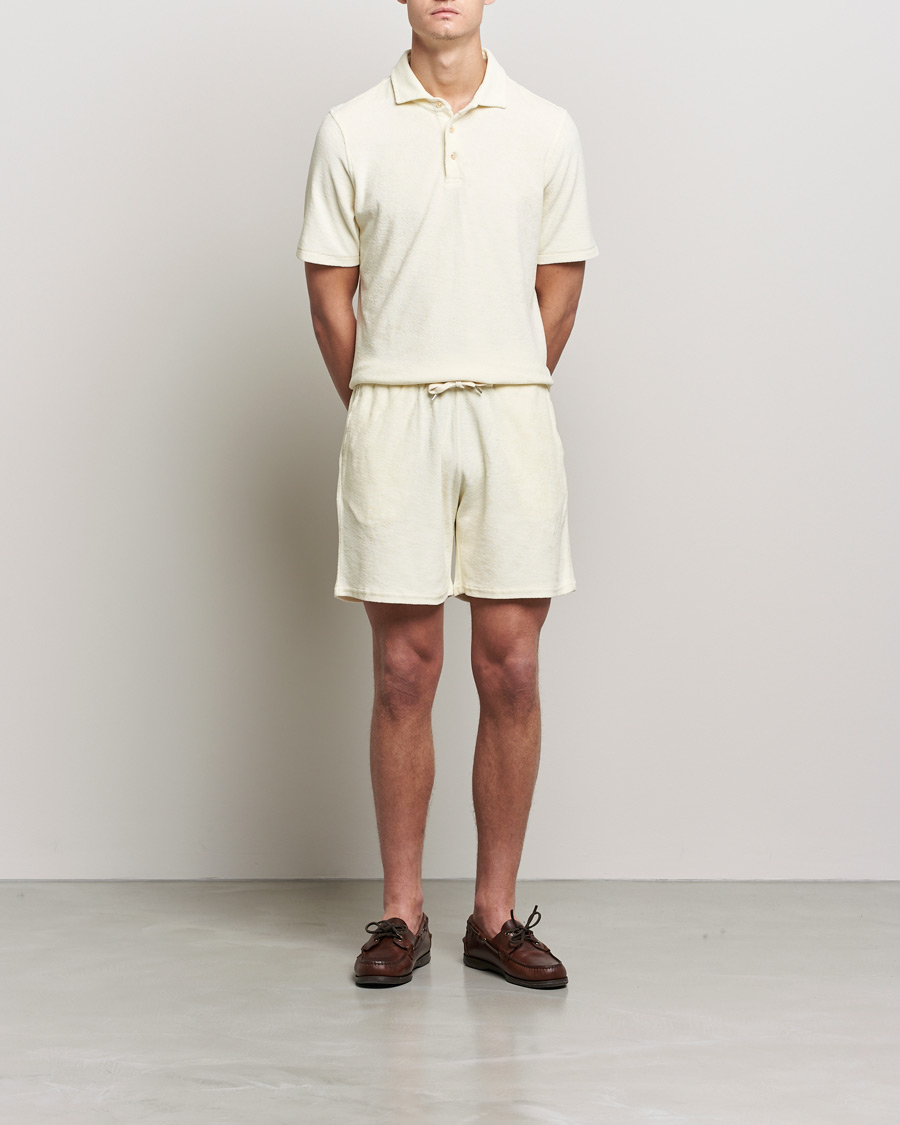 Homme | Polos | Stenströms | Towelling Cotton Poloshirt Cream