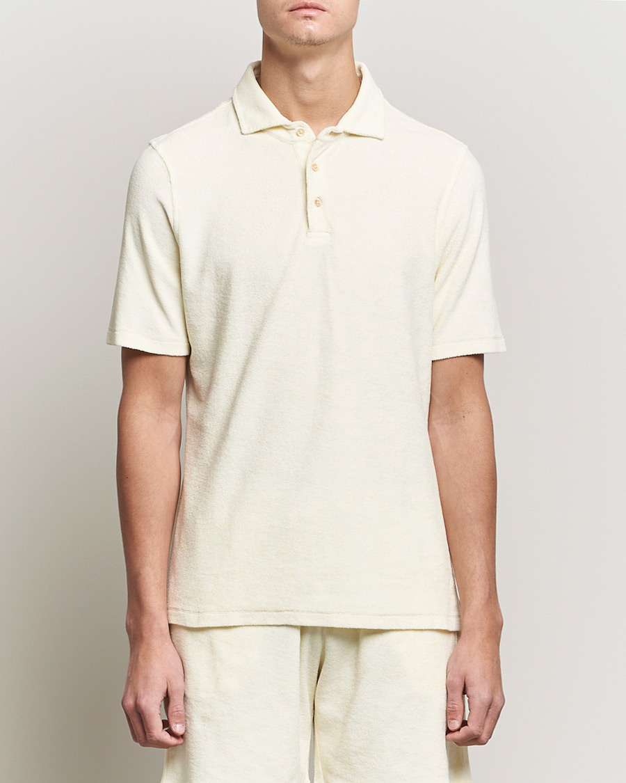 Homme | Polos | Stenströms | Towelling Cotton Poloshirt Cream
