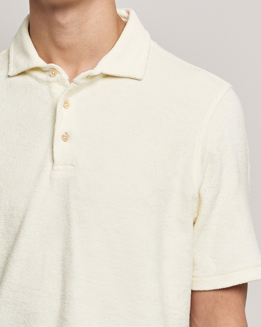 Homme | Polos | Stenströms | Towelling Cotton Poloshirt Cream