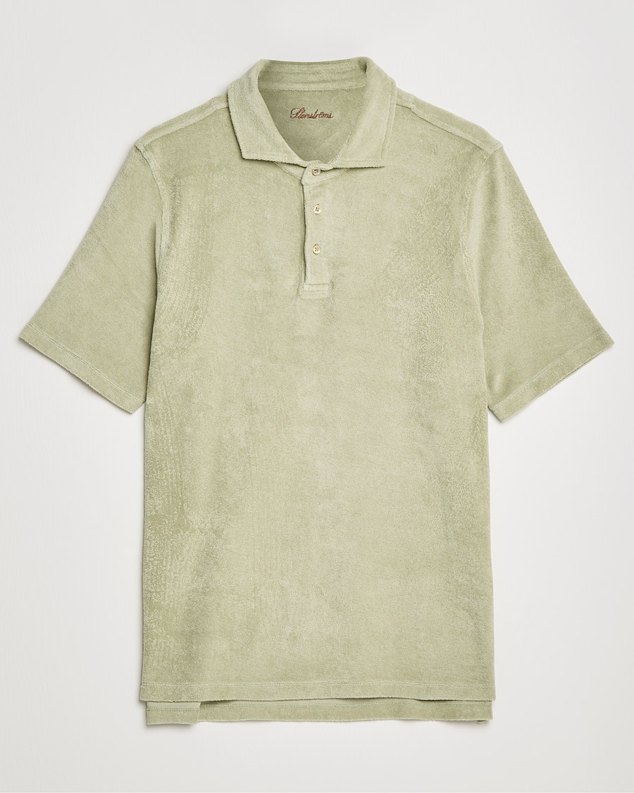 Homme | Polos | Stenströms | Towelling Cotton Poloshirt Olive