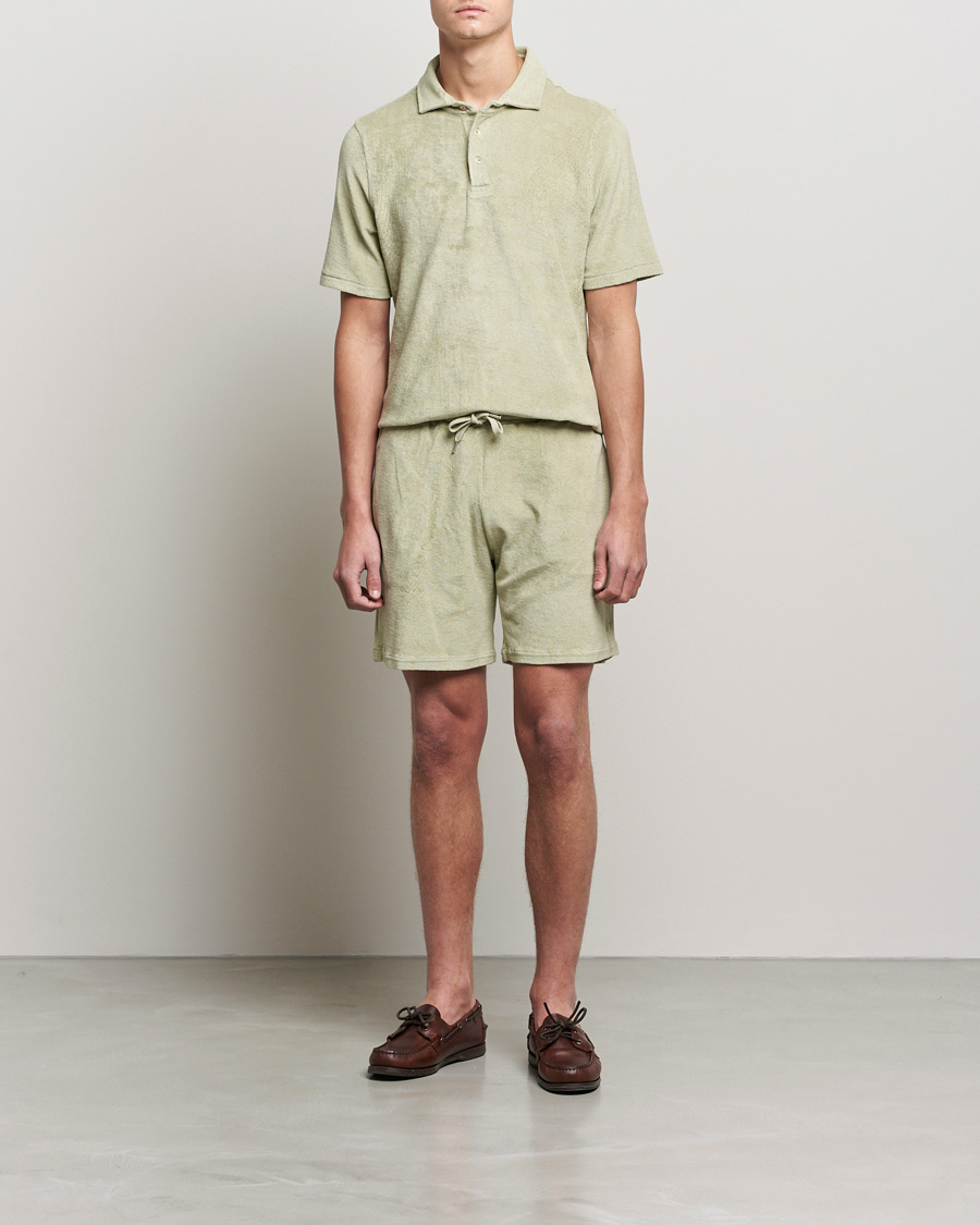 Homme | Polos | Stenströms | Towelling Cotton Poloshirt Olive