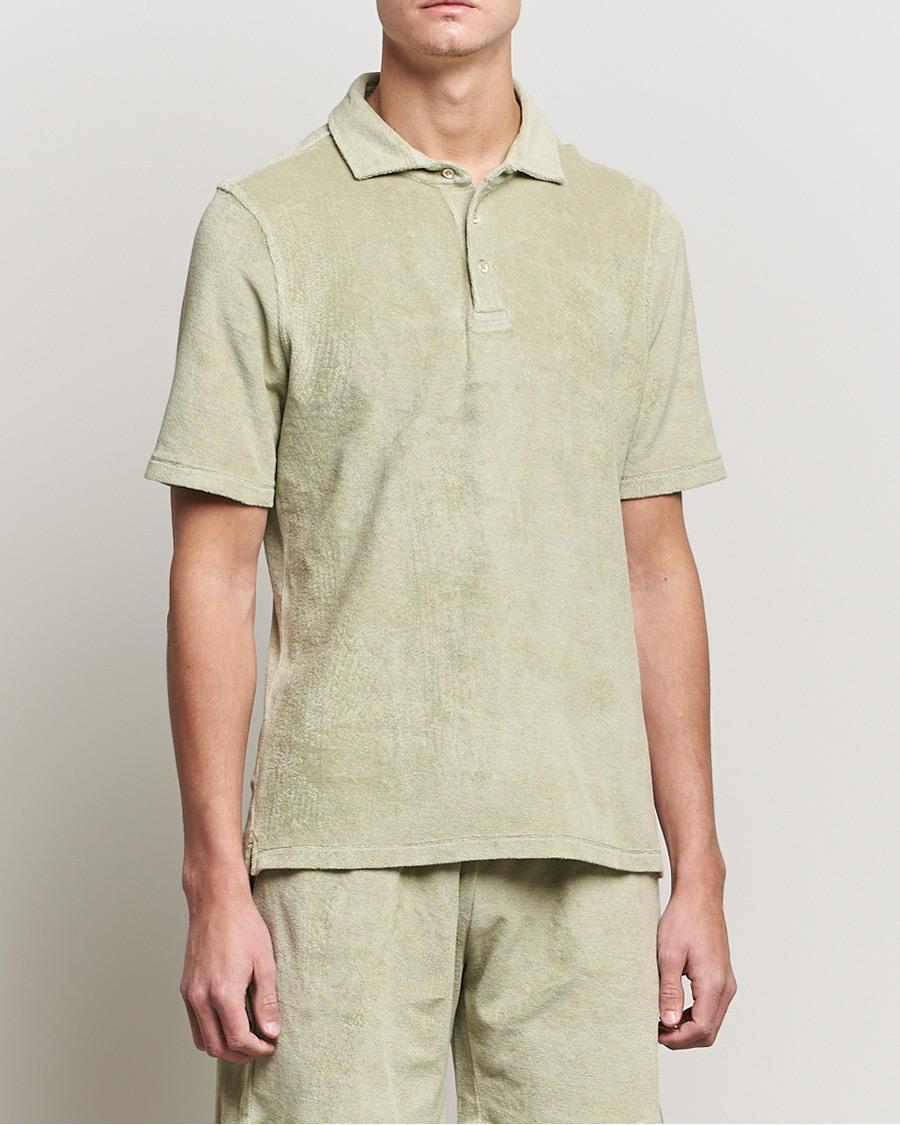 Homme | Polos | Stenströms | Towelling Cotton Poloshirt Olive