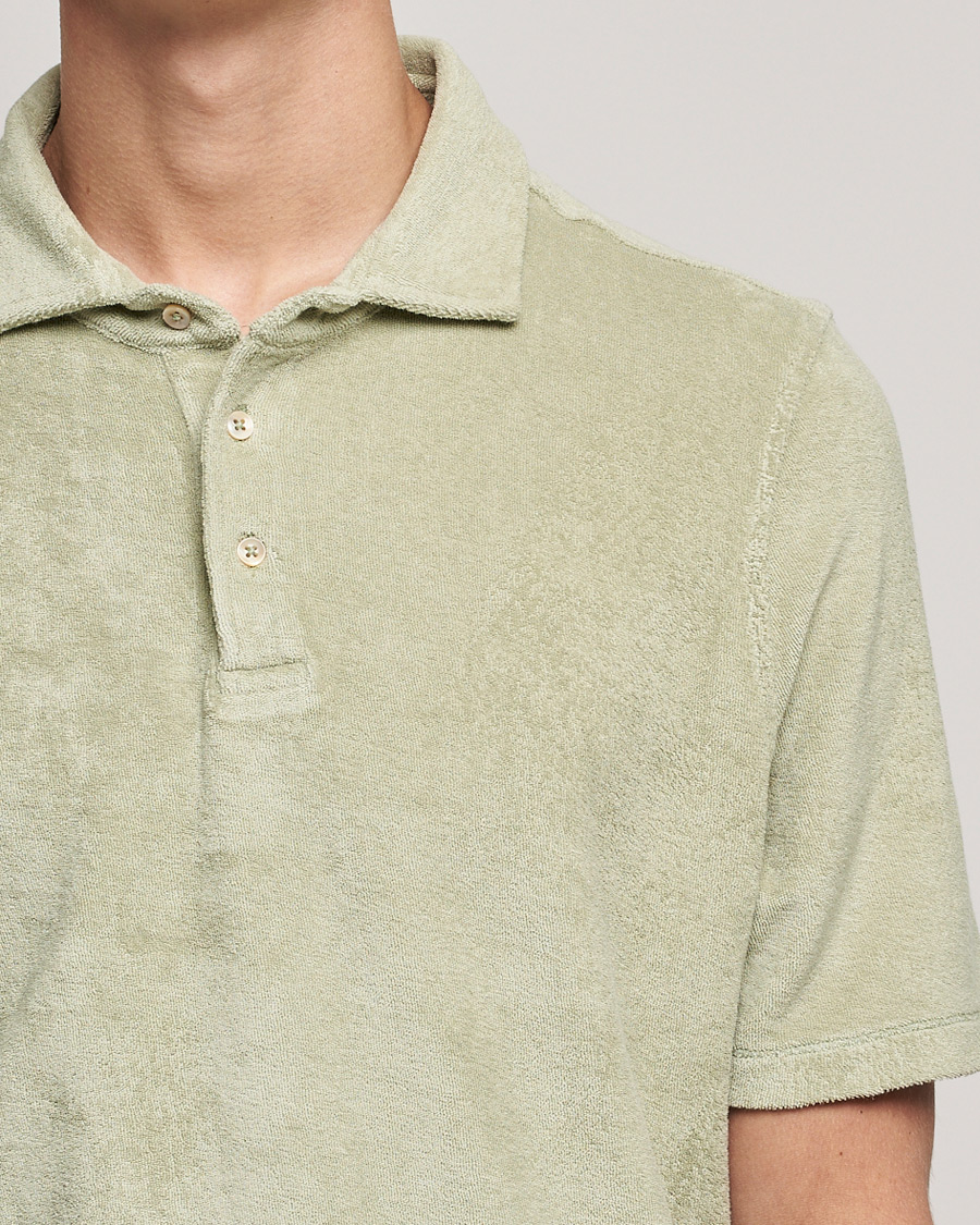 Homme | Polos | Stenströms | Towelling Cotton Poloshirt Olive