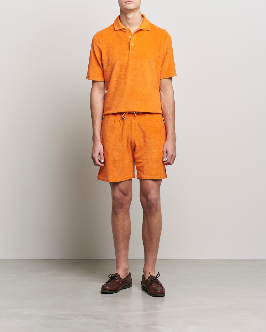Homme | Polos | Stenströms | Towelling Cotton Poloshirt Orange
