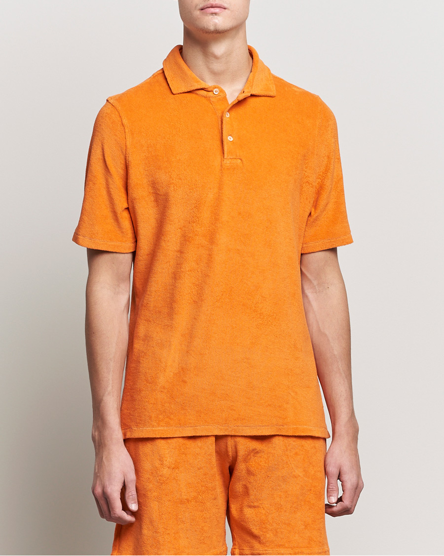Homme | Polos | Stenströms | Towelling Cotton Poloshirt Orange