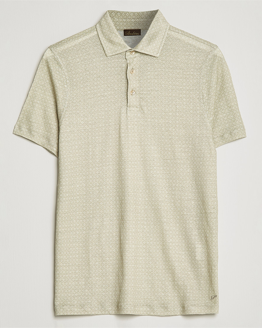 Homme | Polos | Stenströms | Printed Linen Poloshirt Olive