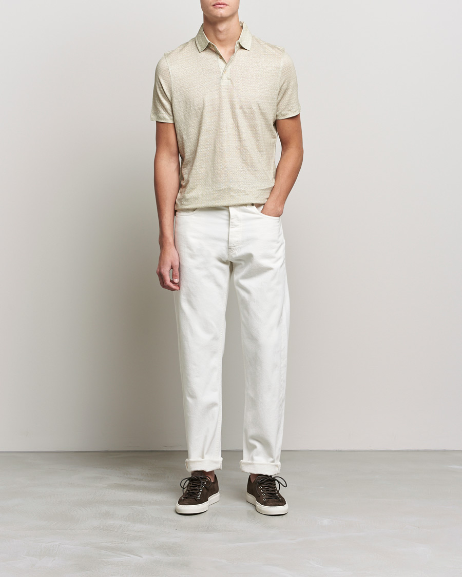 Homme | Polos | Stenströms | Printed Linen Poloshirt Olive
