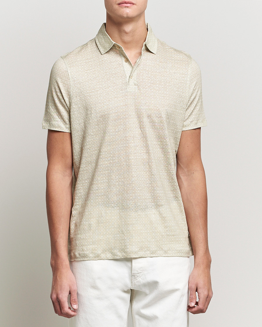 Homme | Polos | Stenströms | Printed Linen Poloshirt Olive