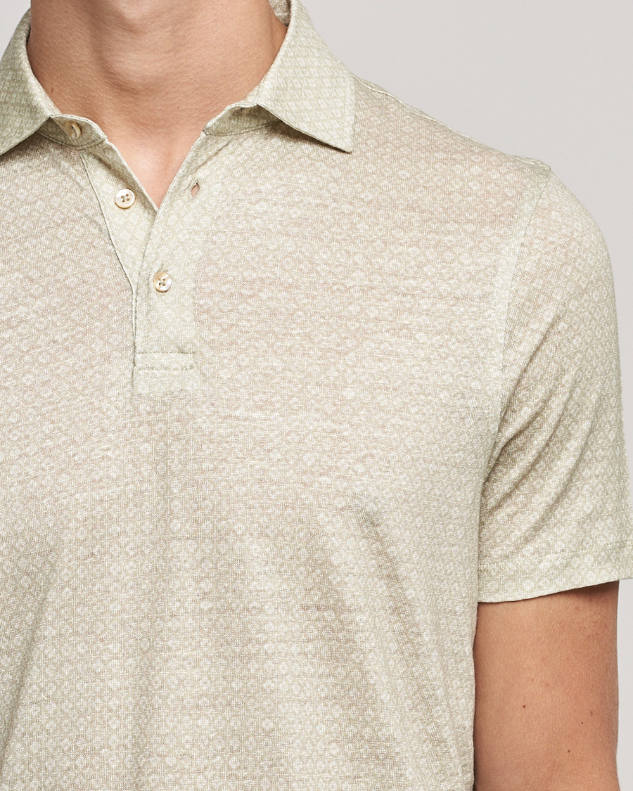 Homme | Polos | Stenströms | Printed Linen Poloshirt Olive
