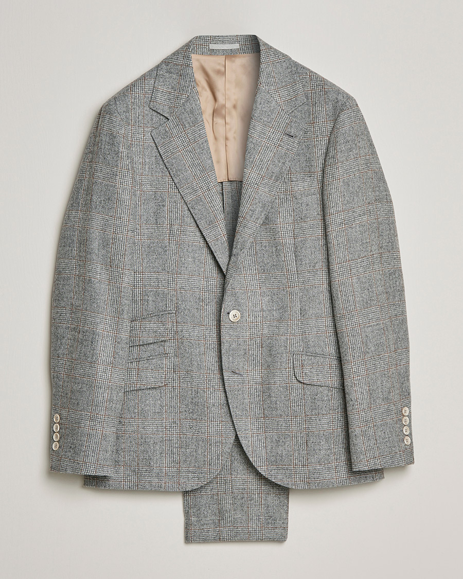Homme | Costumes | Brunello Cucinelli | Prince Of Wales Flannel Suit Grey Melange