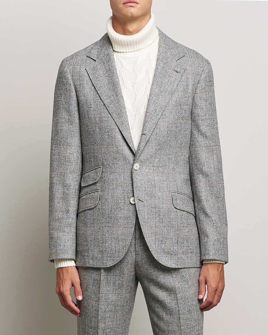 Homme | Costumes | Brunello Cucinelli | Prince Of Wales Flannel Suit Grey Melange