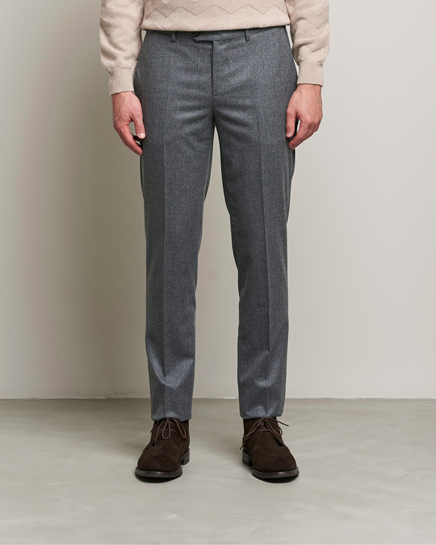 Homme | Pantalons | Brunello Cucinelli | Slim Fit Flannel Trousers Grey Melange