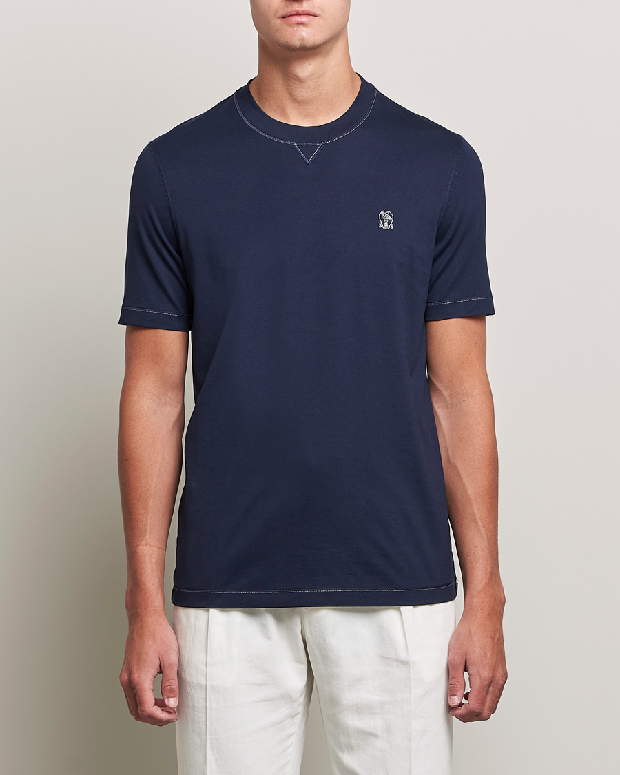Homme | T-shirts | Brunello Cucinelli | Short Sleeve Logo T-Shirt Navy