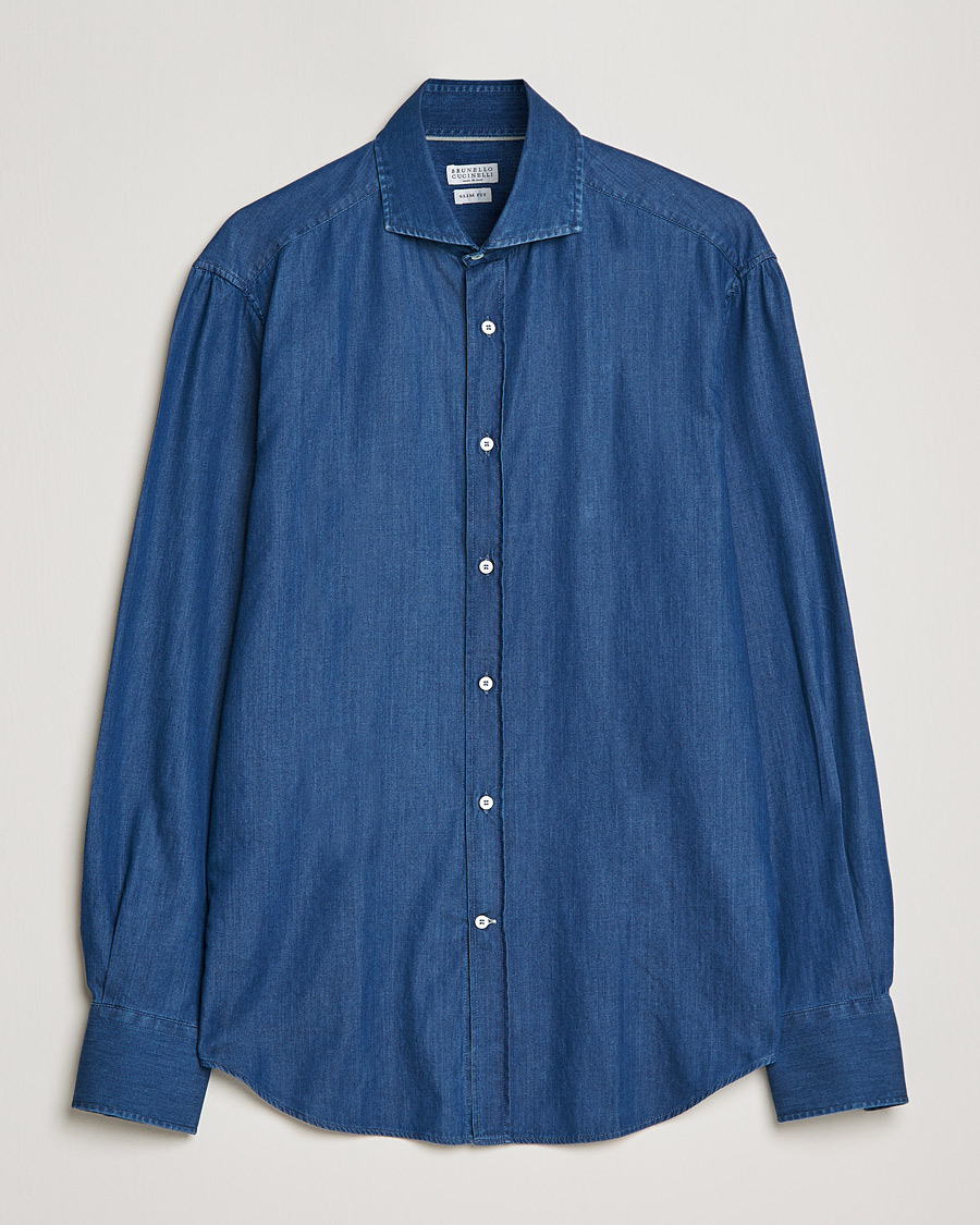 Homme | Chemises | Brunello Cucinelli | Slim Fit Denim Shirt Dark Indigo