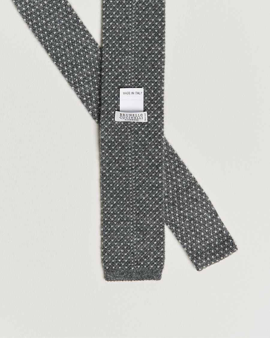 Homme | Brunello Cucinelli Knitted Cashmere Tie Grey Melange | Brunello Cucinelli | Knitted Cashmere Tie Grey Melange
