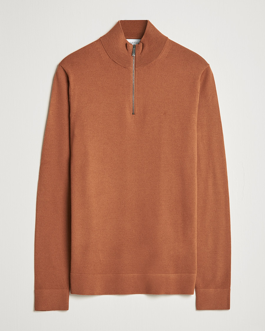 Homme | Pulls Et Tricots | Calvin Klein | Superior Wool Half Zip Sweater Caramel Red