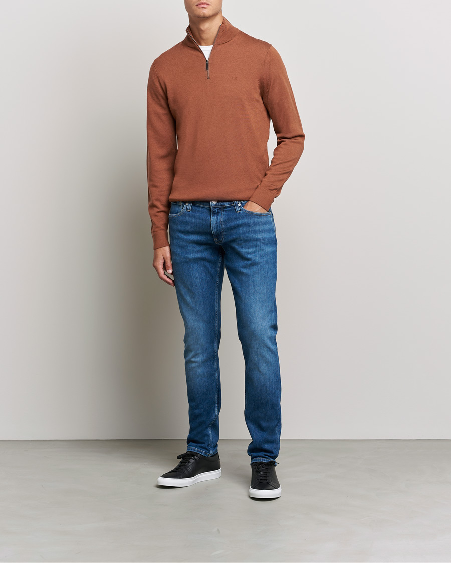 Homme | Pulls Et Tricots | Calvin Klein | Superior Wool Half Zip Sweater Caramel Red